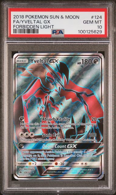 2018 Pokemon SM Forbidden Light 124/131 Yveltal GX PSA 10