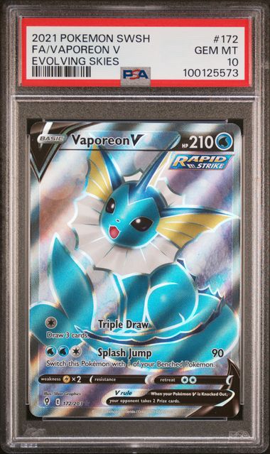 2021 Pokemon SWSH Evolving Skies 172/203 Vaporeon V PSA 10