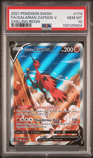 2021 Pokemon SWSH Chilling Reign 174/198 Galarian Zapdos V PSA 10