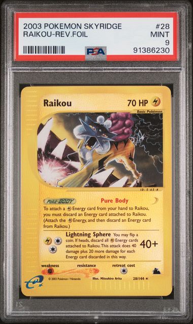 2003 Pokemon e-Series Skyridge 28/144 Raikou Reverse PSA 9