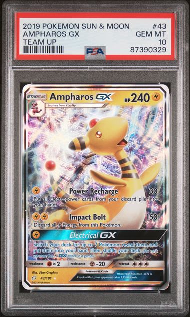 2019 Pokemon SM Team Up 43/181 Ampharos GX PSA 10