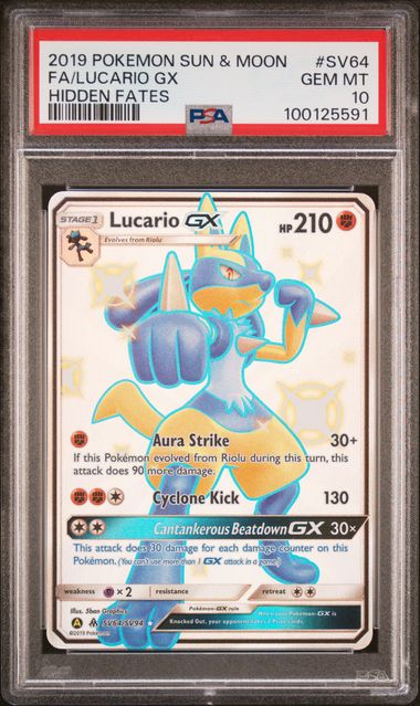 2019 Pokemon SM Hidden Fates SV64/SV94 Lucario GX PSA 10