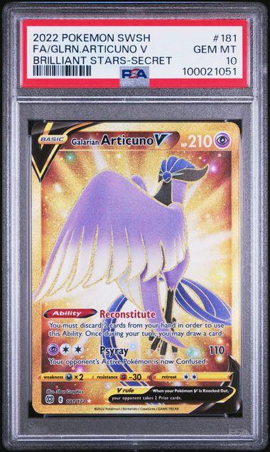 2022 Pokemon SWSH Brilliant Stars 181/172 Galarian Articuno Vstar PSA 10