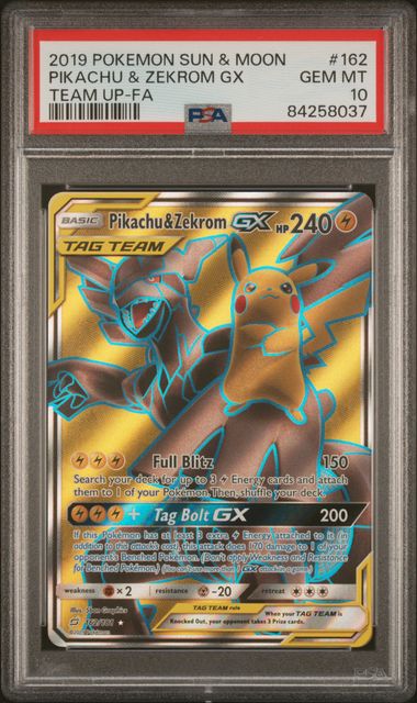 2019 Pokemon SM Team Up 162/181 Pikachu & Zekrom GX PSA 10