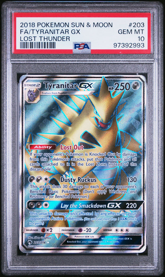 2018 Pokemon SM Lost Thunder 203/214 Tyranitar GX PSA 10