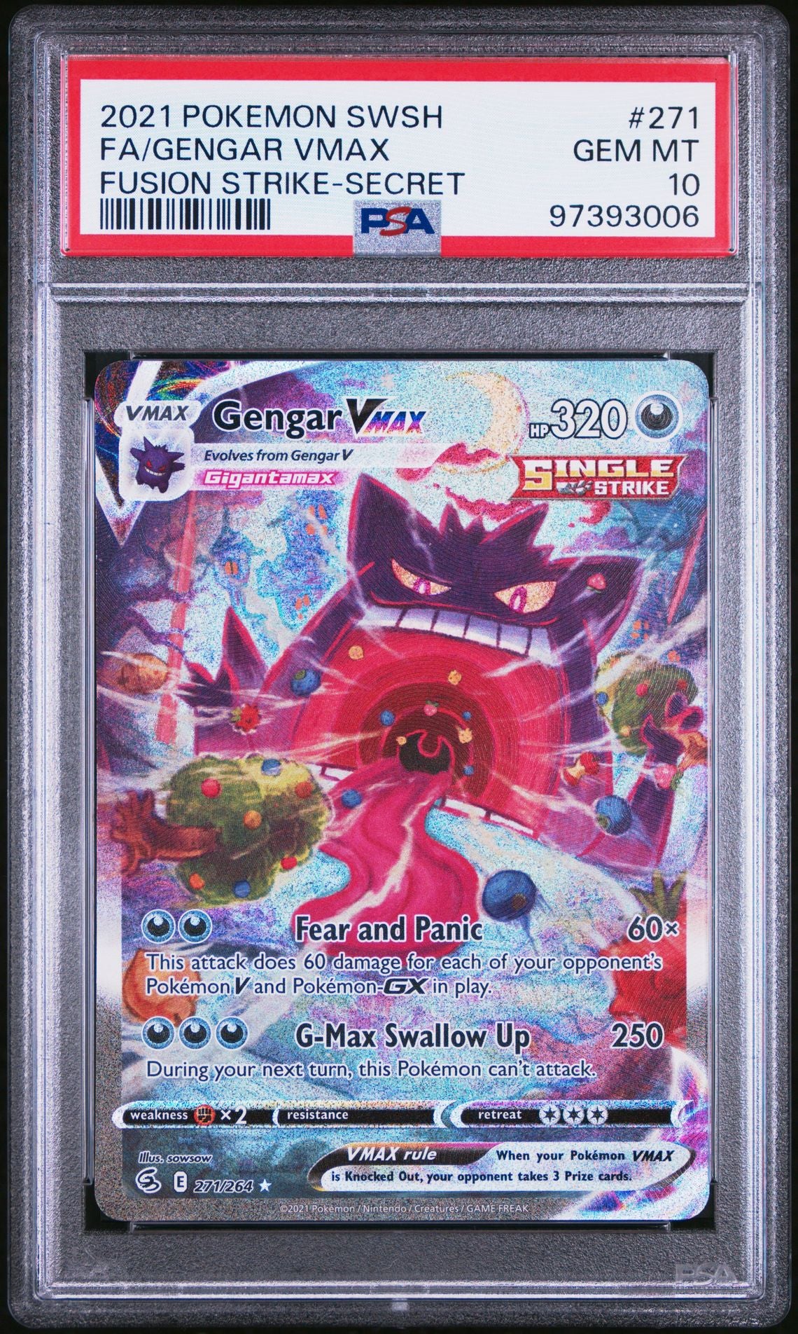 2021 Pokemon SWSH Fusion Strike 271/264 Gengar VMAX PSA 10