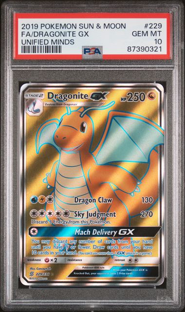 2019 Pokemon SM Unified Minds 229/236 Dragonite GX PSA 10