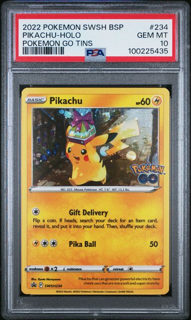 2022 Pokemon Go Tin Promo SWSH234 Pikachu Holo PSA 10