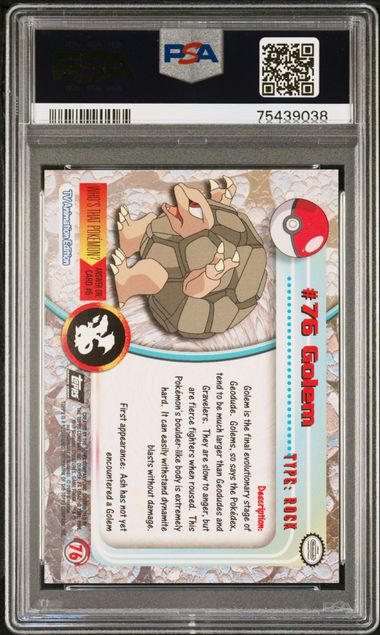 1999 Topps Pokemon TV Animation 3rd Print 76 Golem Flame Foil PSA 9