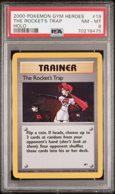 2000 Pokemon Gym Heroes 19/132 Team Rocket's Trap Holo PSA 8