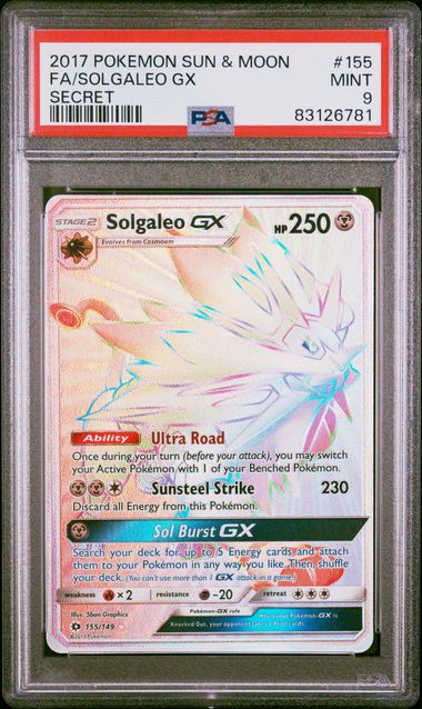 2017 Pokemon SM Sun & Moon Base 155/149 Solgaleo GX PSA 9