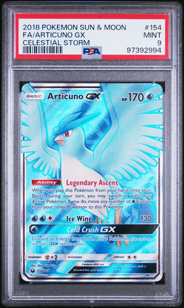 2018 Pokemon SM Celestial Storm 154/168 Articuno GX PSA 9